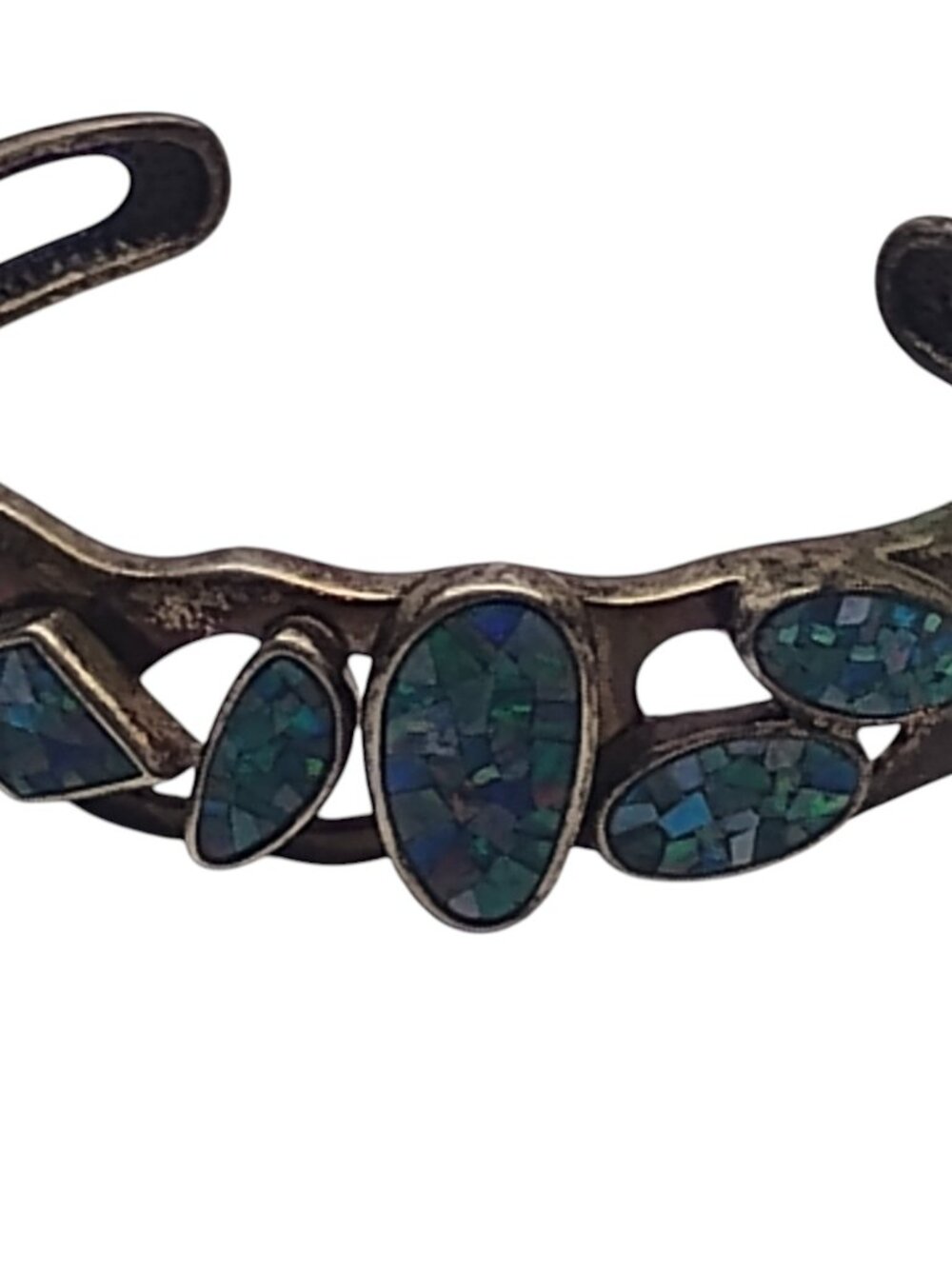 Vintage SIGNED Sterling Silver 925 Mosaic Opal Cuff Bracelet WK Whitney Kelly